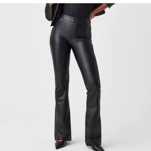 Spanx Leather Like Flare Pants Luxe Black Pull On Women’s Sz L